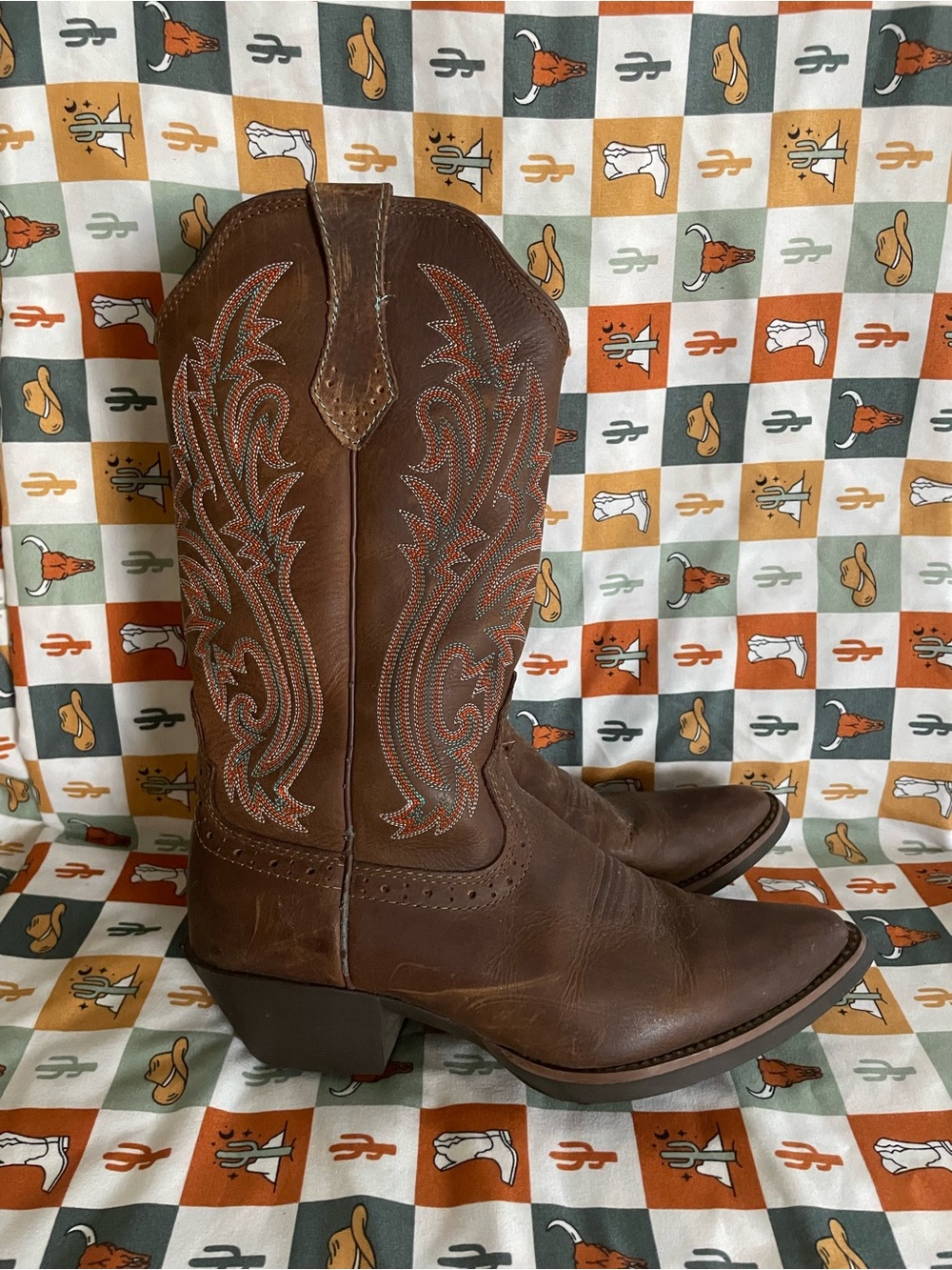 Brazos Womens Classic Brown Embroidered Western Cowboy Boots - Picture 3 of 8